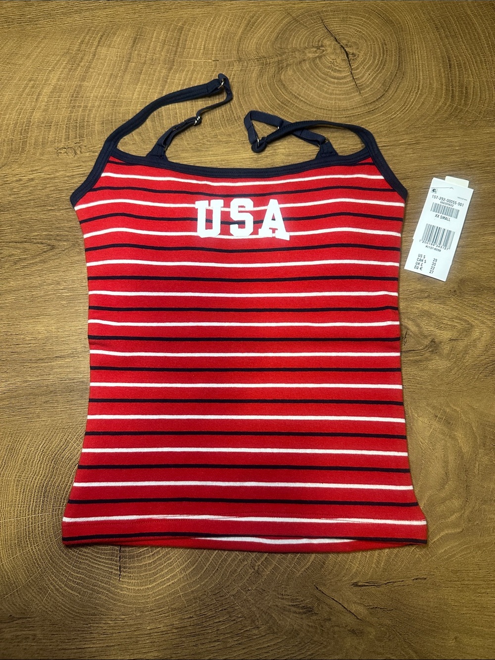 Abercrombie & Fitch Red Striped USA Tank with Navy Trim